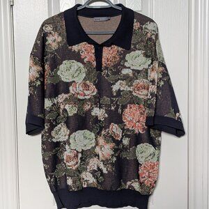 Oversized Knit Polo in Floral Print